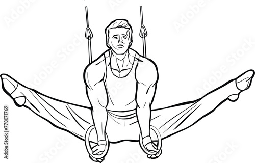 Gymnast Performing a Straddle Planche on Rings