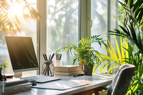 Minimalist Workspace Flooded with Sunlight for Optimal Focus and Creativity