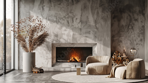 fireplace in a modern interior living room photo