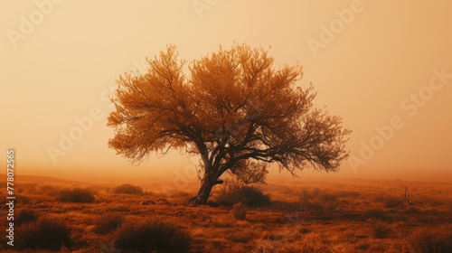 Tranquil faces and dignified postures amidst a tree rendered with the warm, grainy aesthetic of vintage redscale film