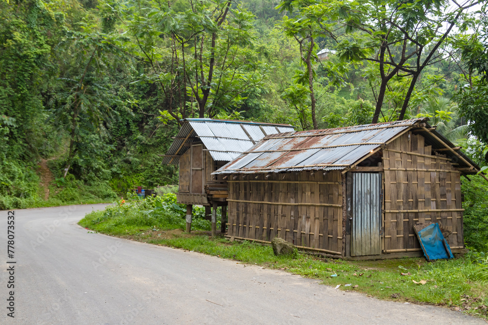 Traditional wooden houses in Kaiphundai village,manipur,north-east India