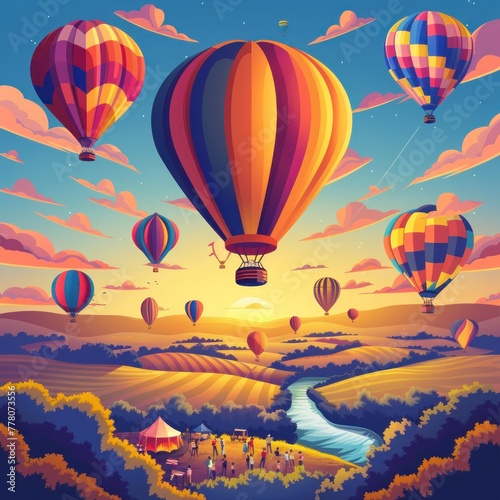 A colorful hot air balloon festival with many hot air balloons in the sky