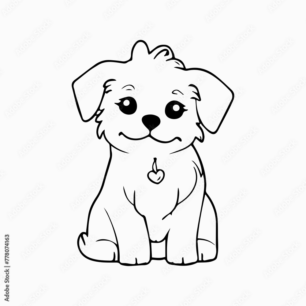 Maltese Dog breed vector image Isolated black silhouette on white background Cute line art illustration 
