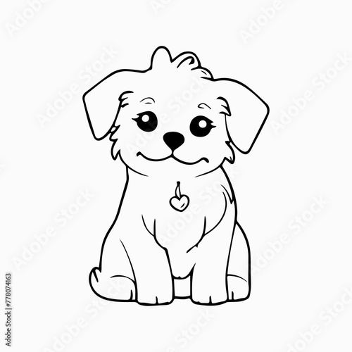 Maltese Dog breed vector image Isolated black silhouette on white background Cute line art illustration  