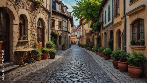 Charming European Cobblestone Street