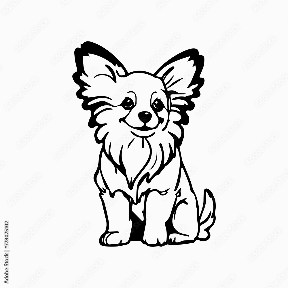 Papillon Dog breed vector image Isolated black silhouette on white background Cute line art illustration 

