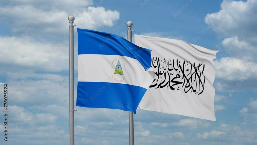 Nicaragua and Afghanistan two flags waving together, looped video