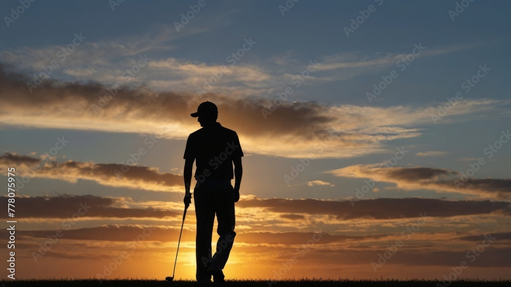 silhouette of a golfer in the sunset