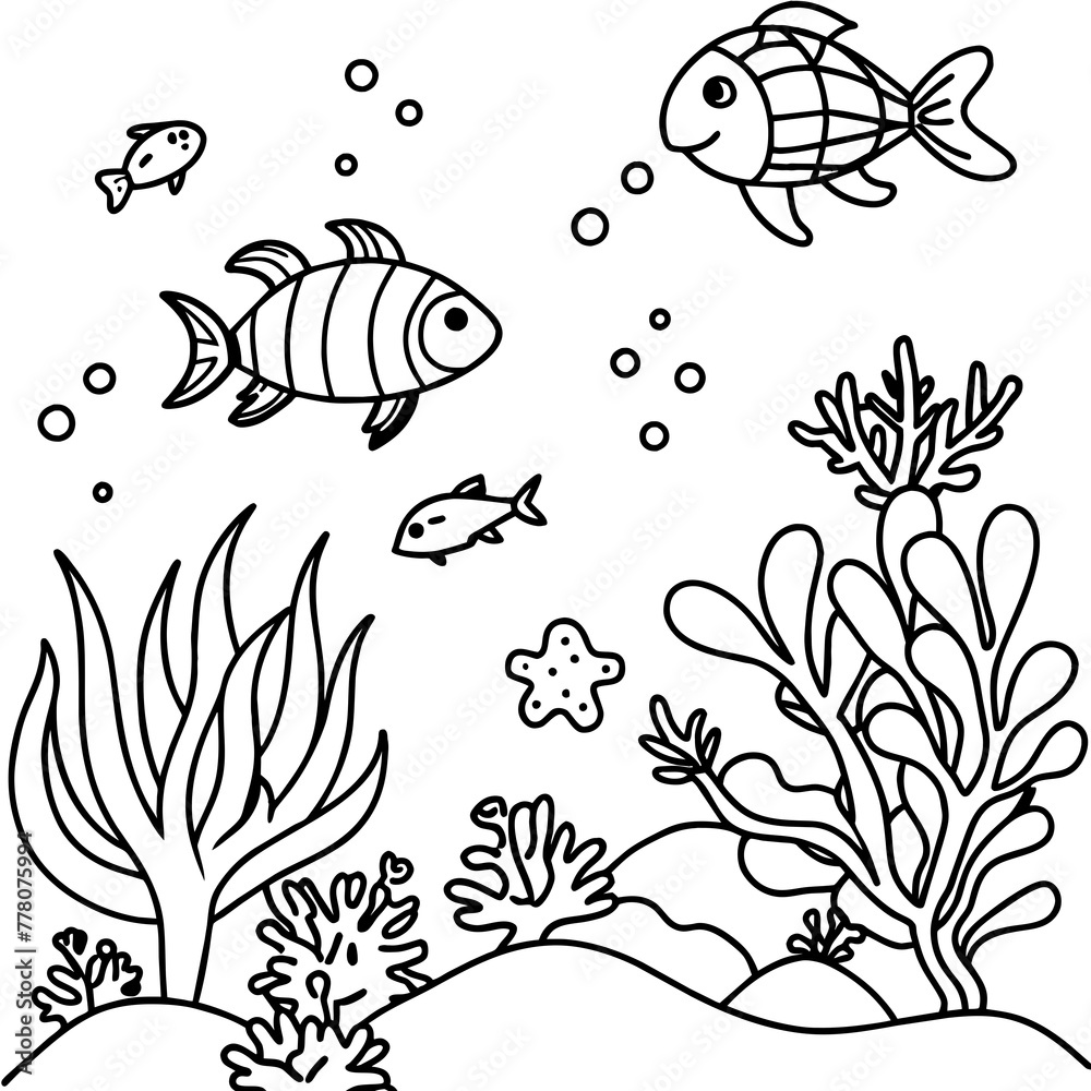 Fototapeta premium whimsical underwater world vector illustration.