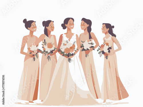 bridal bliss: bridesmaids adjust the bride's gown with excitement and joy