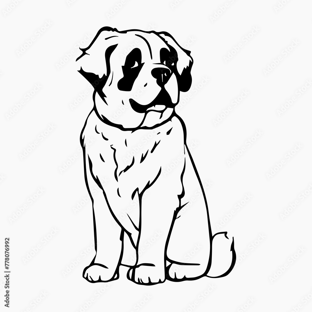 Saint Bernard Dog breed vector image Isolated black silhouette on white background Cute line art illustration 
