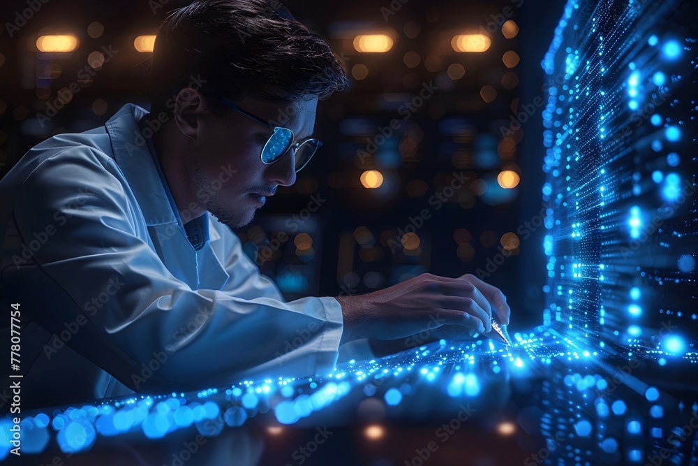 Man in White Shirt and Glasses Working on Laptop Generative AI Man in White Shirt and Glasses Working on Laptop Generative AI