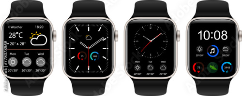Smartwatch collection isolated, wrist watch icons illustration, interesting smartwatches, modern electronic technology electronic gadgets,  bands set.