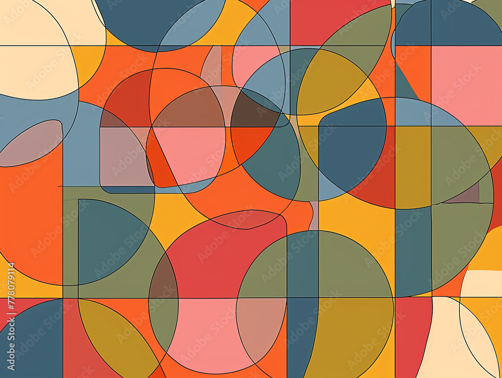 Fototapeta premium Geometric abstract line art featuring overlapping squares and circles, abstract , background