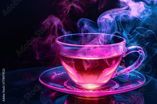 a glass cup with liquid and smoke