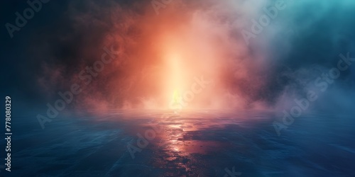 Pulsating Electric Glow Illuminating the Enigmatic Fog Shrouded Landscape with Vibrant Energy in the Darkness