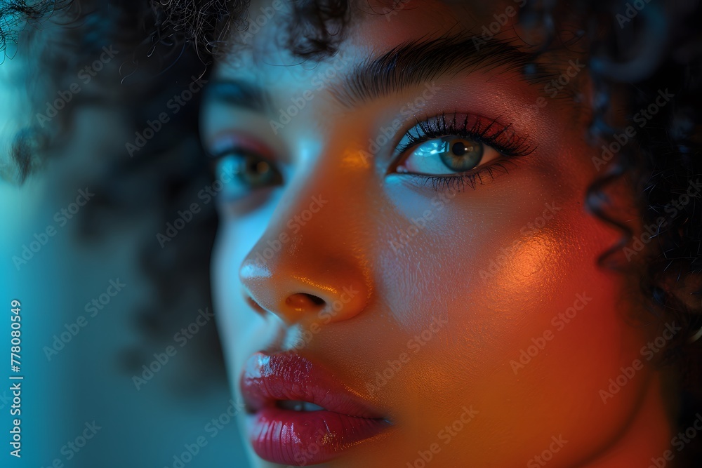 Intense Stare: Close Up of a Woman With Blue Eyes Generative AI