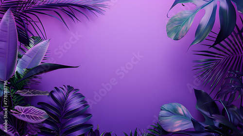 Calm purple background with plants with copy space.