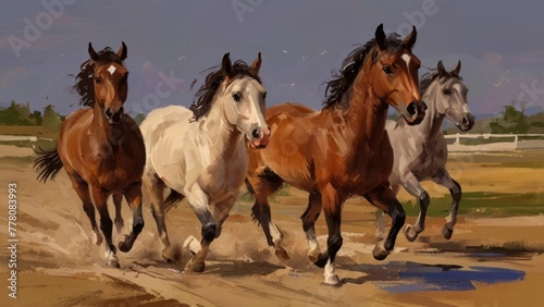 Modern painting of horses in abstract style. Artistic expression of equine beauty and motion.
