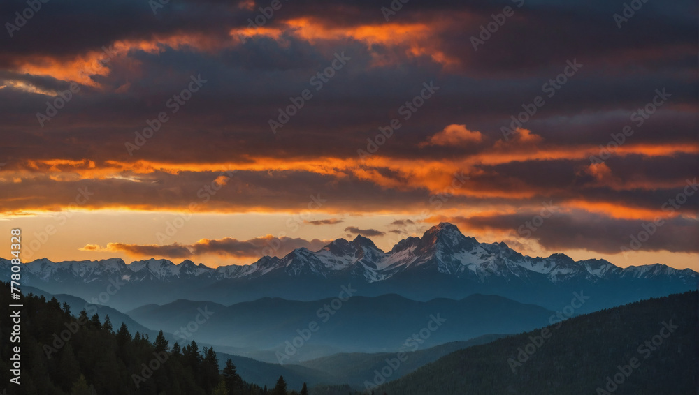 Serene Sunset Over Mountain Peaks