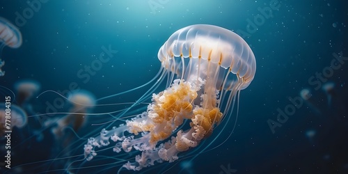 Mesmerizing Jellyfish Drifting in the Sunlit Blue Waters an Ethereal Dance of Light and Color