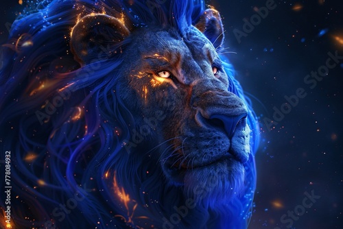 a lion with glowing eyes