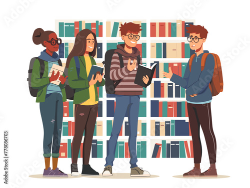 high school students studying in library