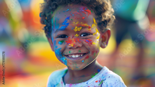 Cheerful boy at the festival of colors Holi
