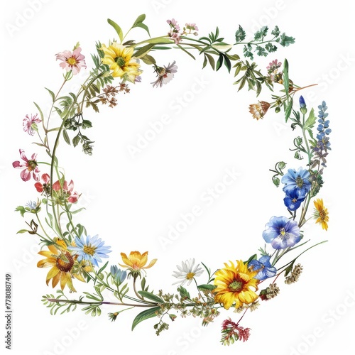 Rustic wildflower wreath clipart for charming greeting cards, professional look, white background