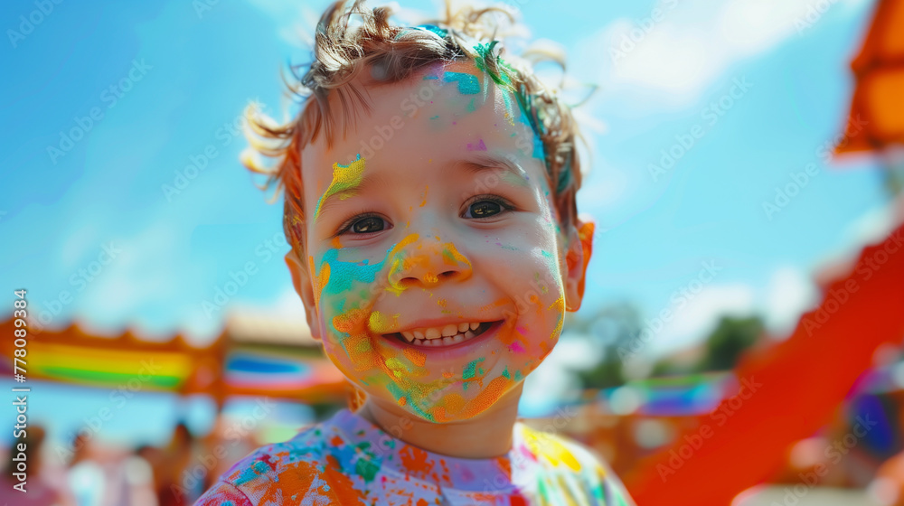 Cheerful boy at the festival of colors Holi Cheerful boy at the festival of colors Holi