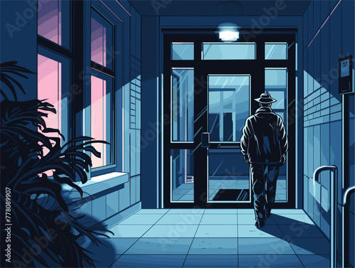security guard patrolling at night