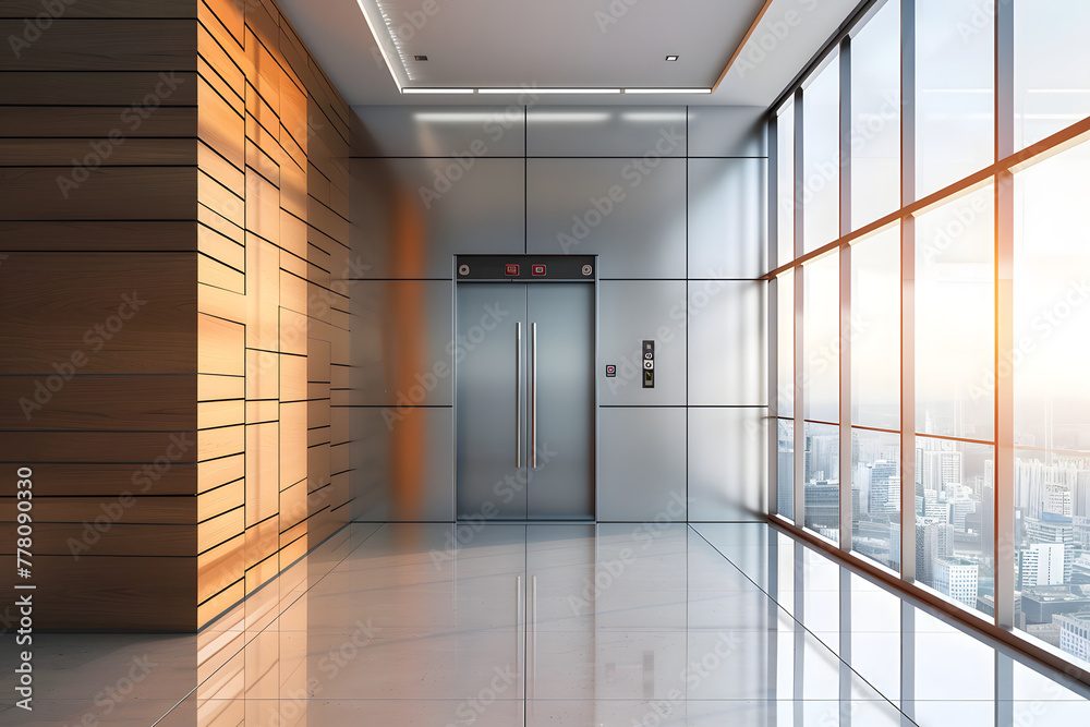 Modern elevator in building interior.