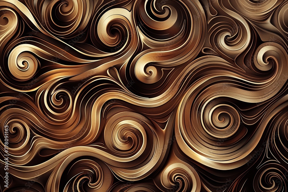 Abstract background with golden swirls and waves in an elegant pattern. Brown, bronze, black. Abstract background with golden swirls and waves in an elegant pattern. Brown, bronze, black.