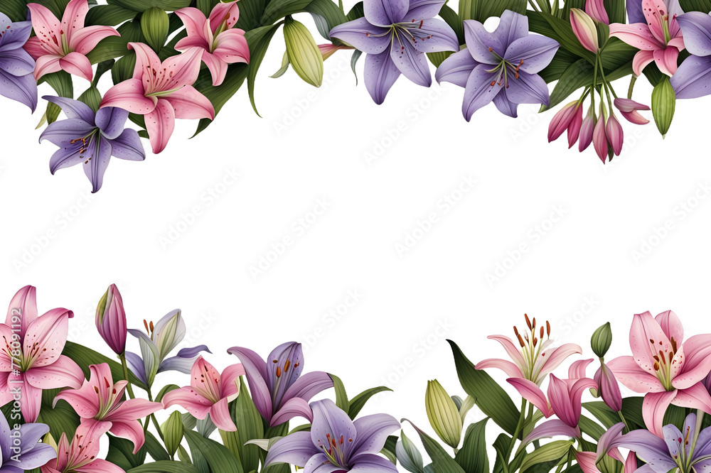 border fame made of flowers and leaves pattern with blank text space isolated on transparent background