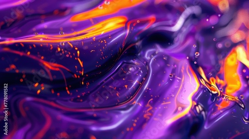 Floating purple-orange paint. Abstract background or screensaver. AI generative.