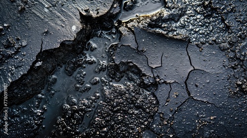 Background of gasoline in a puddle. Top view. AI generative.