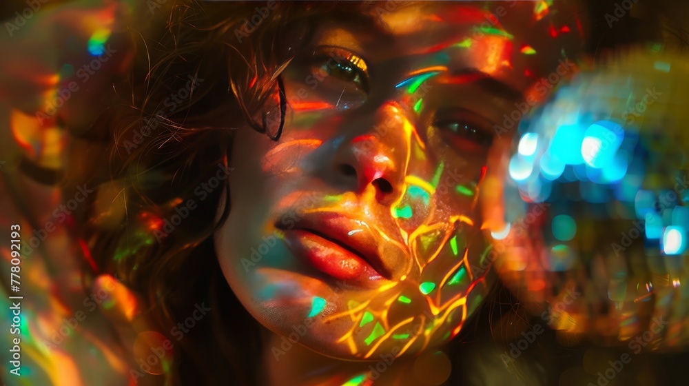 Woman's portrait holographic lights.