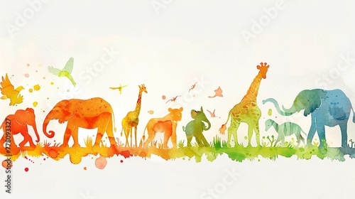 Safari animals parade in a lively watercolor adventure.