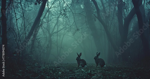 mystical misty forest, two rabbits, the way I felt with you that night, and a hundred that followed photo