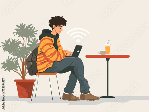 student connecting to public wi-fi in a cafe