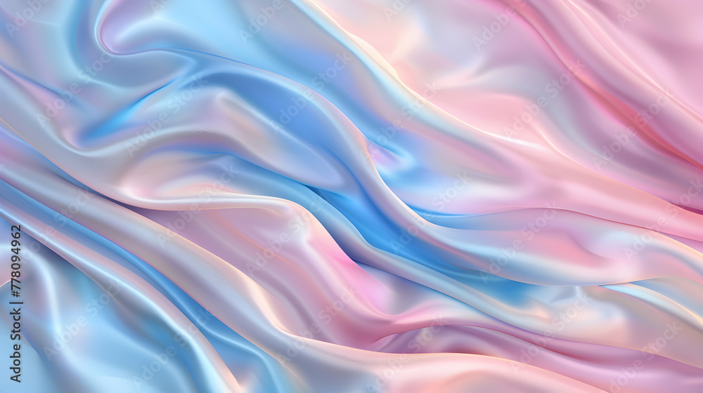 Abstract background with waves. background inspired by the soft folds of silk, with a liquified effect that creates smooth, flowing patterns in blue, pink pastel, and ivory.