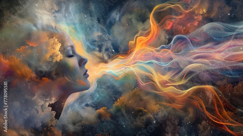 awakening scene with universe frequencies, expanded awareness, psychic abilities, and the interconnectedness of all beings photo
