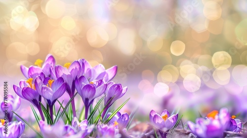 purple crocus flowers on bokeh background
