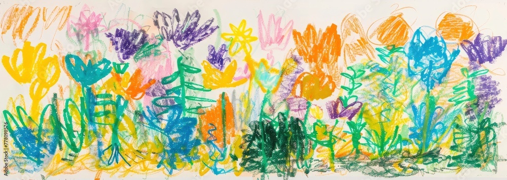 A drawing of a flower garden made by a child