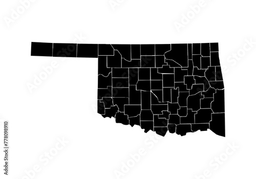 Mapa negro del estado de Oklahoma en fondo blanco.