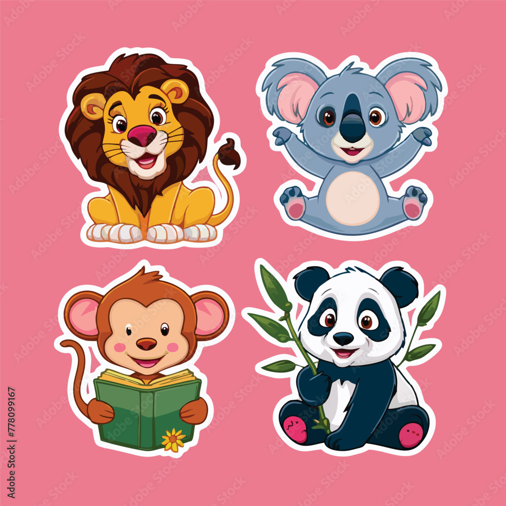 four set of cute cartoon animal stickers vector illustration Flat design. animal sticker collection vector illustration four set of cute cartoon animal stickers vector illustration Flat design. animal sticker collection vector illustration