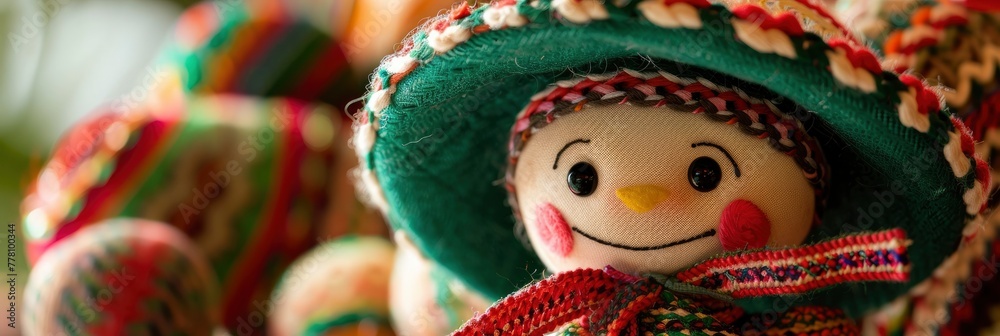 The Pue village features a lovely red, white, and green Mexican doll.