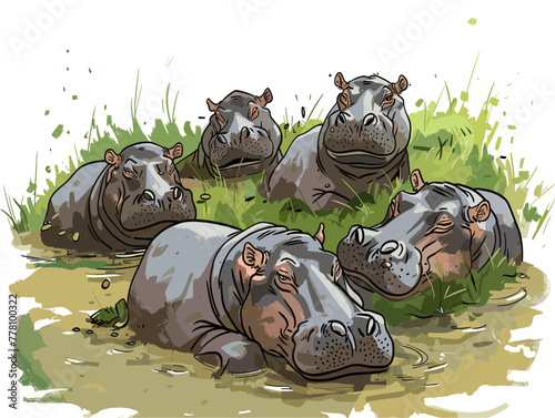 hippos cooling in the african sun
