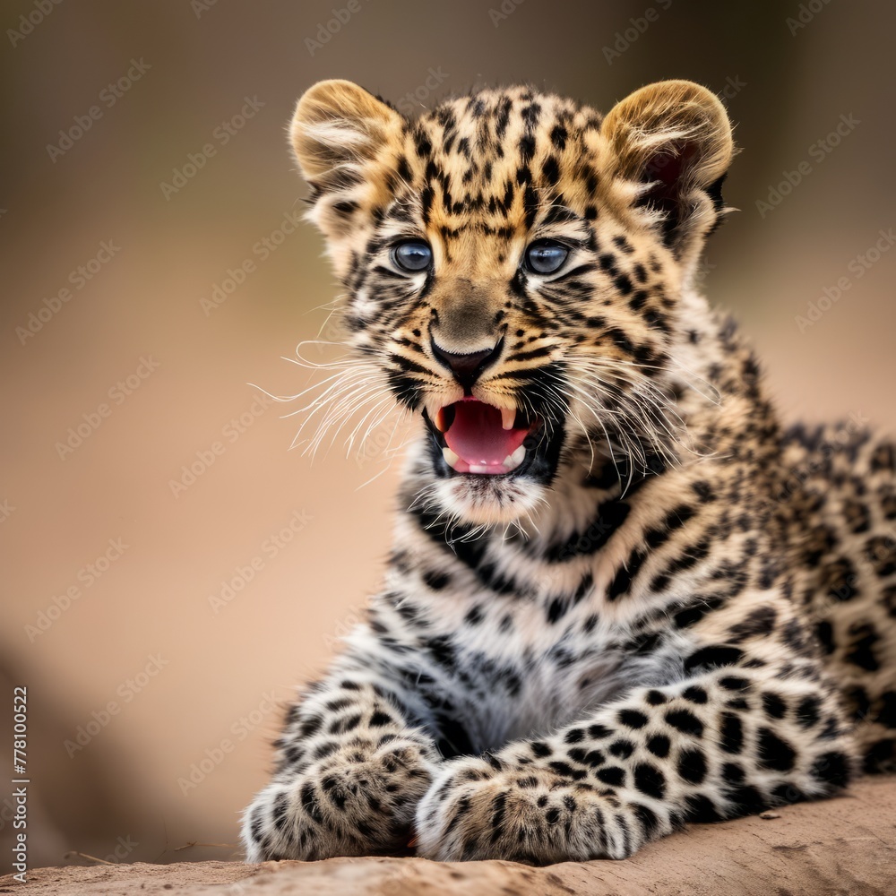 Obraz premium leopard cub growls,animal, angry, park, wilderness, wildlife, wild, jungle, nature, portrait, powerful, safari, african