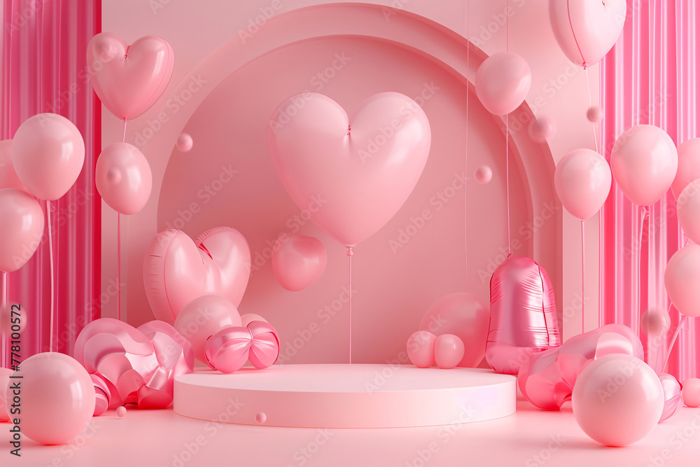3D background simulation scene product display stand creative picture, Valentine's Day concept illustration 3D background simulation scene product display stand creative picture, Valentine's Day concept illustration